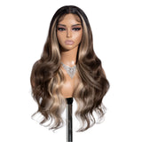 26“ Highlight Honey Brown Body Wave Wig ash brown
