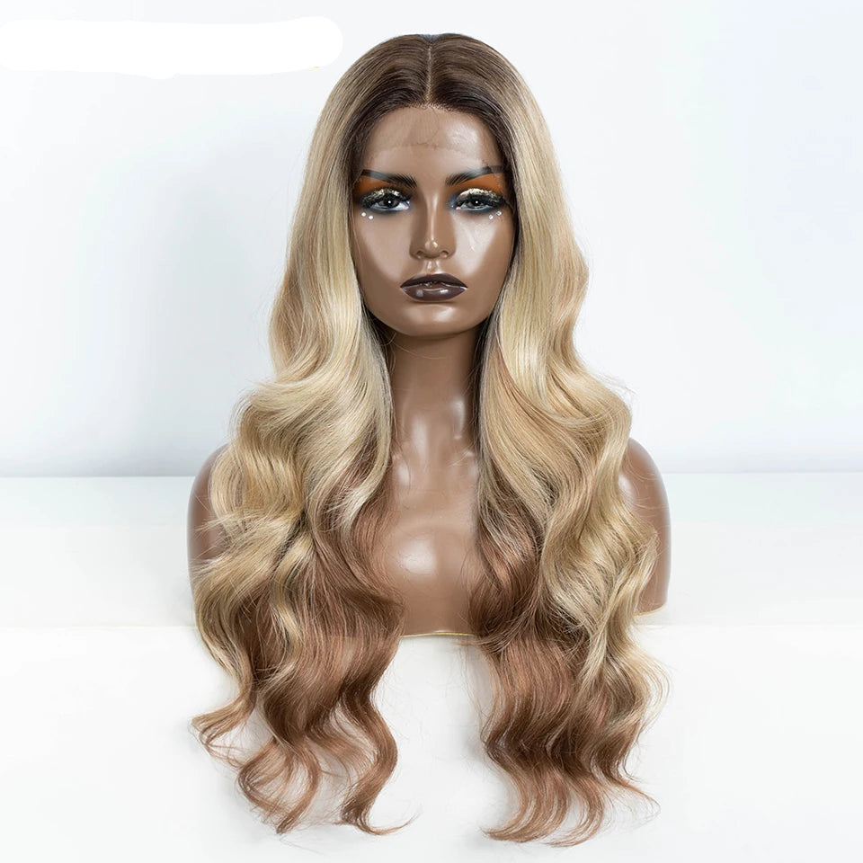 26“ Highlight Honey Brown Body Wave Wig ash brown 