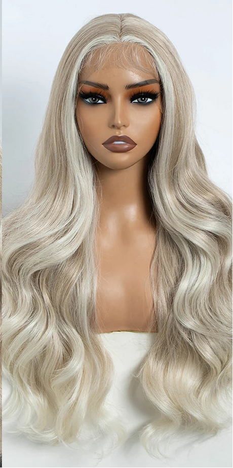 Gray 26 Inch Body Wave Front Lace Synthetic Wigs