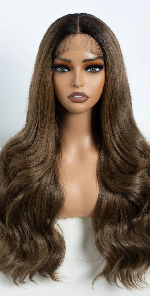 Brown 26 Inch Body Wave Front Lace Synthetic Wigs