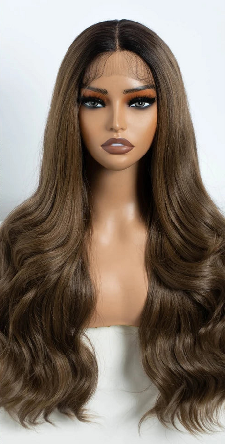Brown 26 Inch Body Wave Front Lace Synthetic Wigs