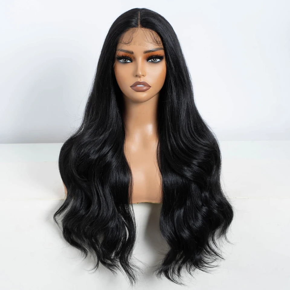 Black 26 Inch Body Wave Front Lace Synthetic Wigs