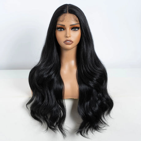 Black 26 Inch Body Wave Front Lace Synthetic Wigs