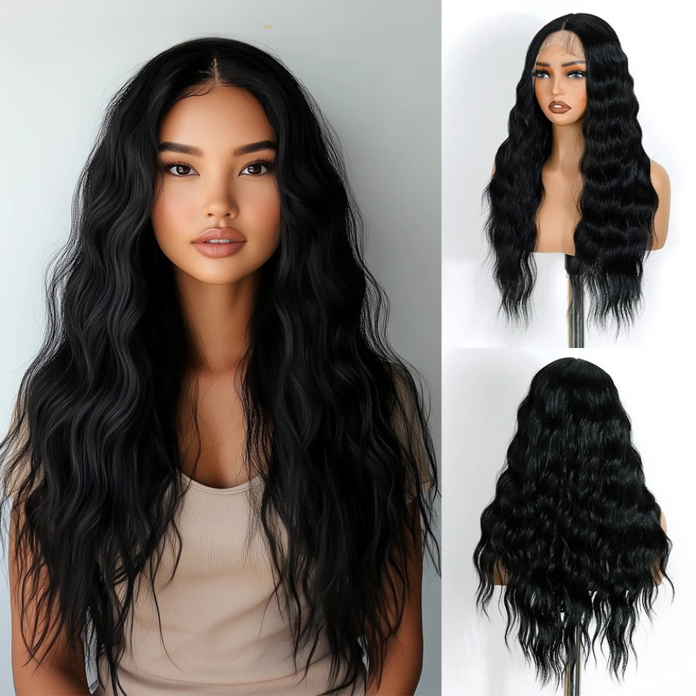 Black 26 Inch Long Deep Body Wavy Synthetic Wigs