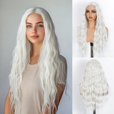 White 26 Inch Long Deep Body Wavy Synthetic Wigs