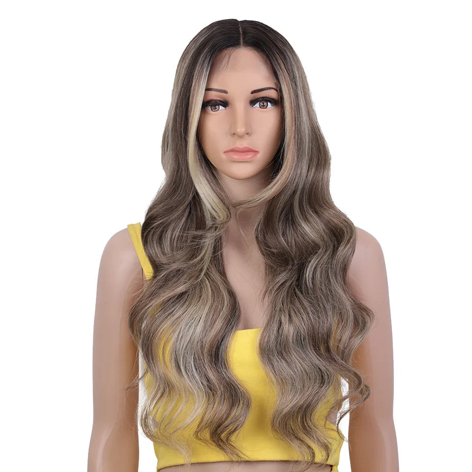 28" Highlight Body Wave Wigs ash brown