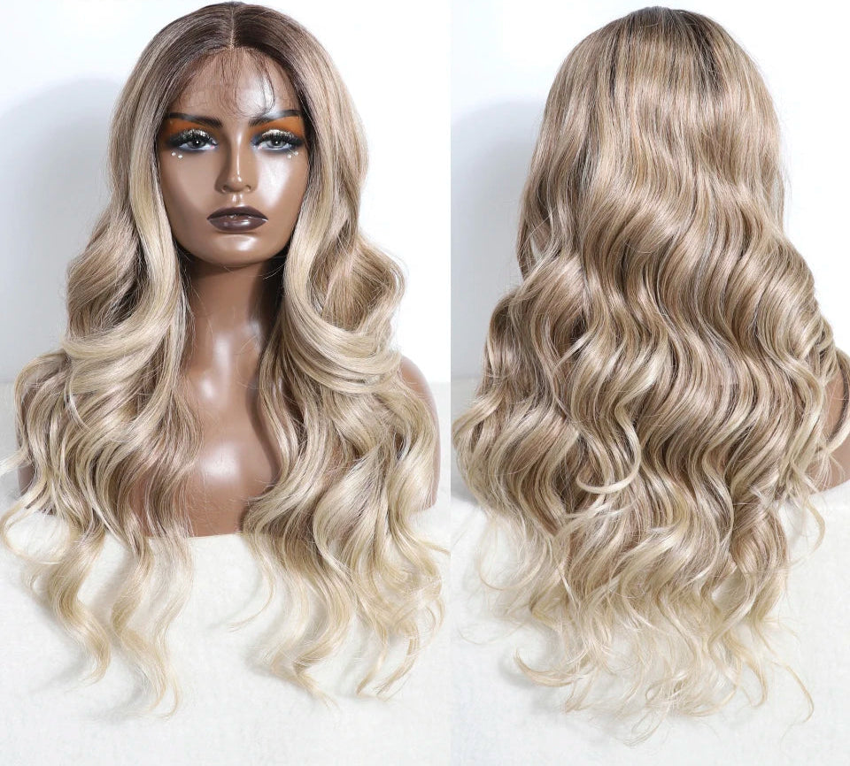 28" Highlight Body Wave Wigs grey blonde