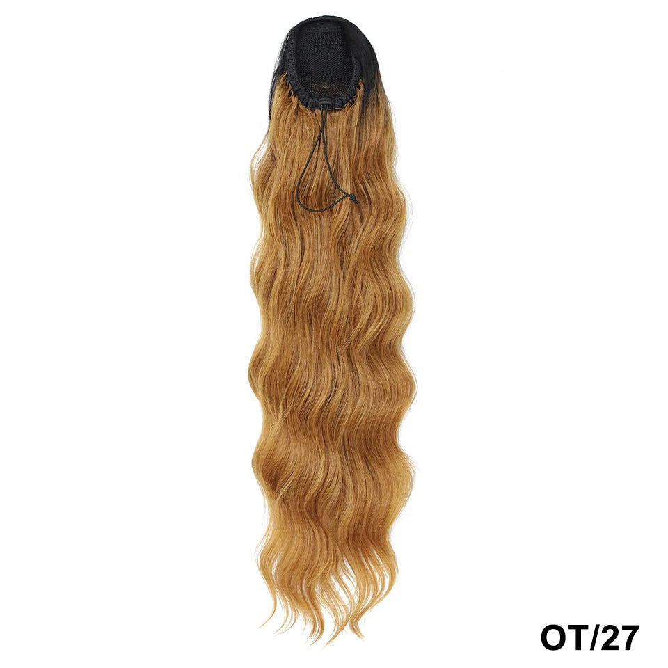 28 Inch Drawstring Curly Ponytail ash blonde