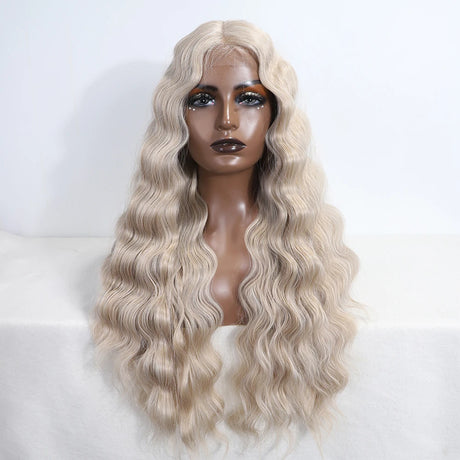 28 Inch Long Wavy Synthetic Wigs ash blonde