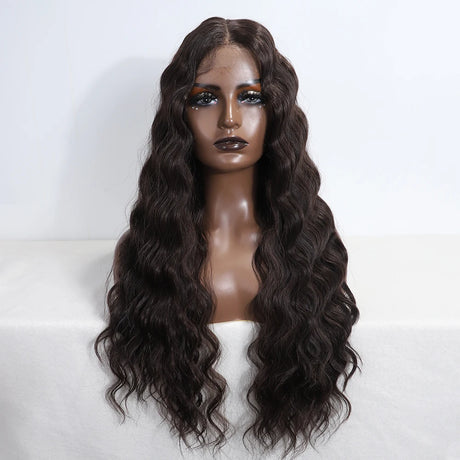 28 Inch Long Wavy Synthetic Wigs dark brown