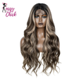 28 inch Brown Highlight Body Wavy Synthetic Lace Front Wigs Sassy Chick Logo