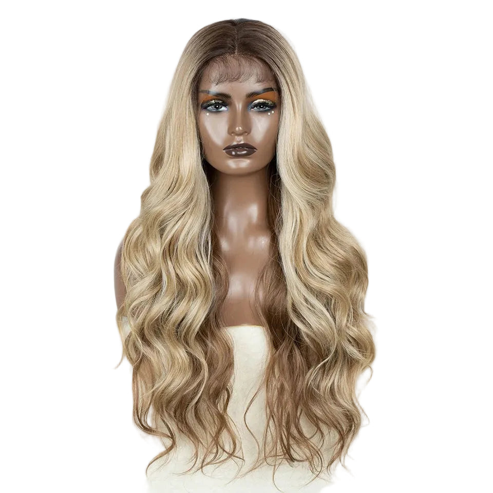 Blonde 28 inches Body Wave Synthetic Lace Front Wigs