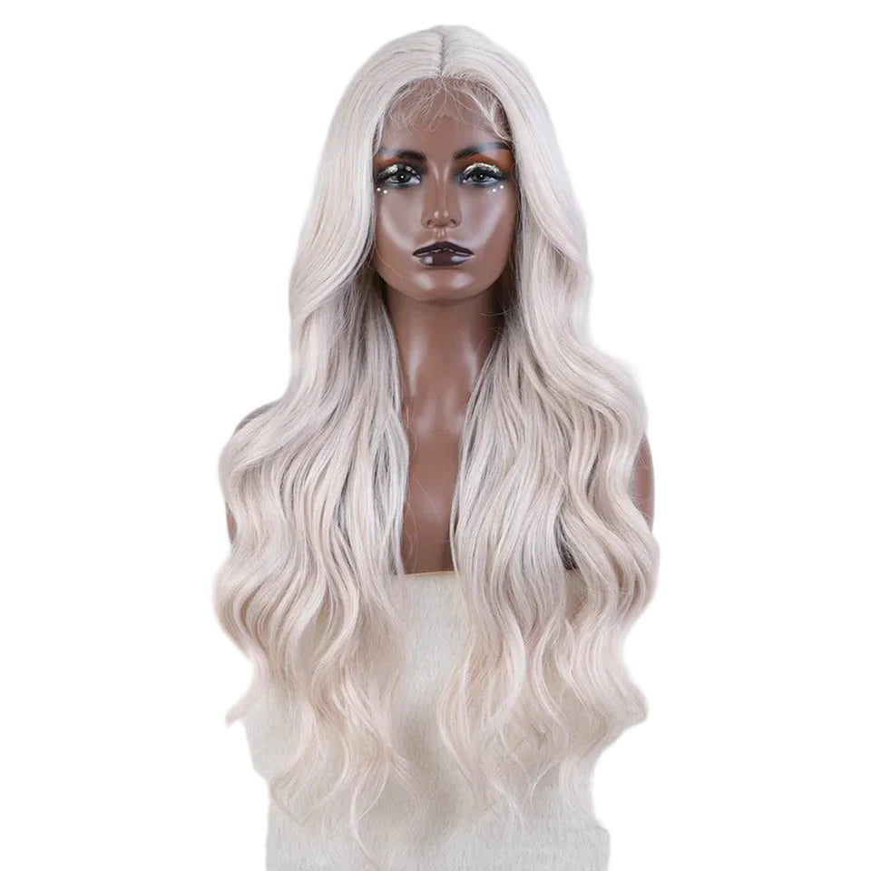 White 28 inches Body Wave Synthetic Lace Front Wigs