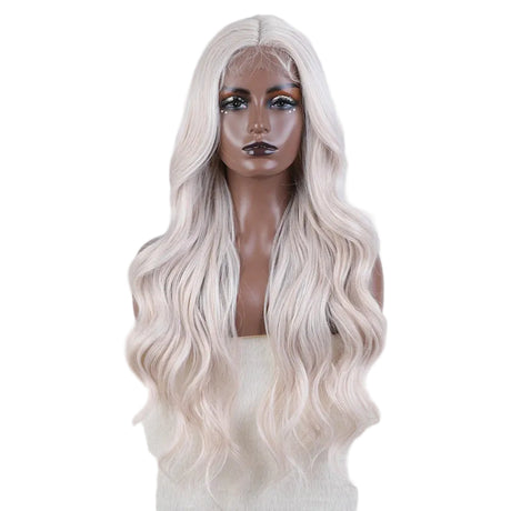 White 28 inches Body Wave Synthetic Lace Front Wigs
