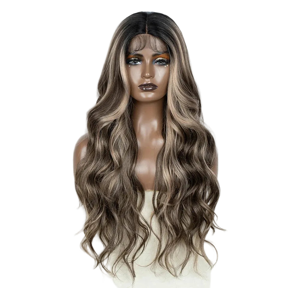 Light Brown 28 inches Body Wave Synthetic Lace Front Wigs