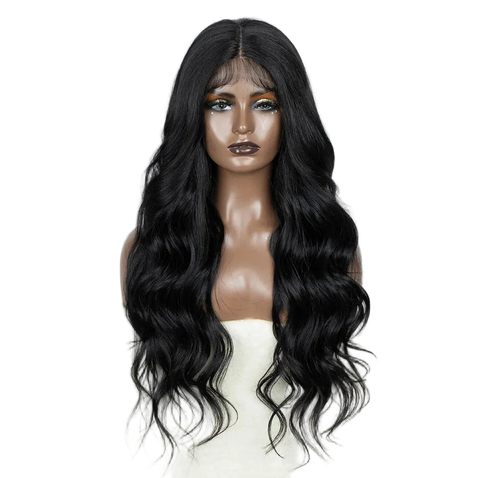 Black 28 inches Body Wave Synthetic Lace Front Wigs