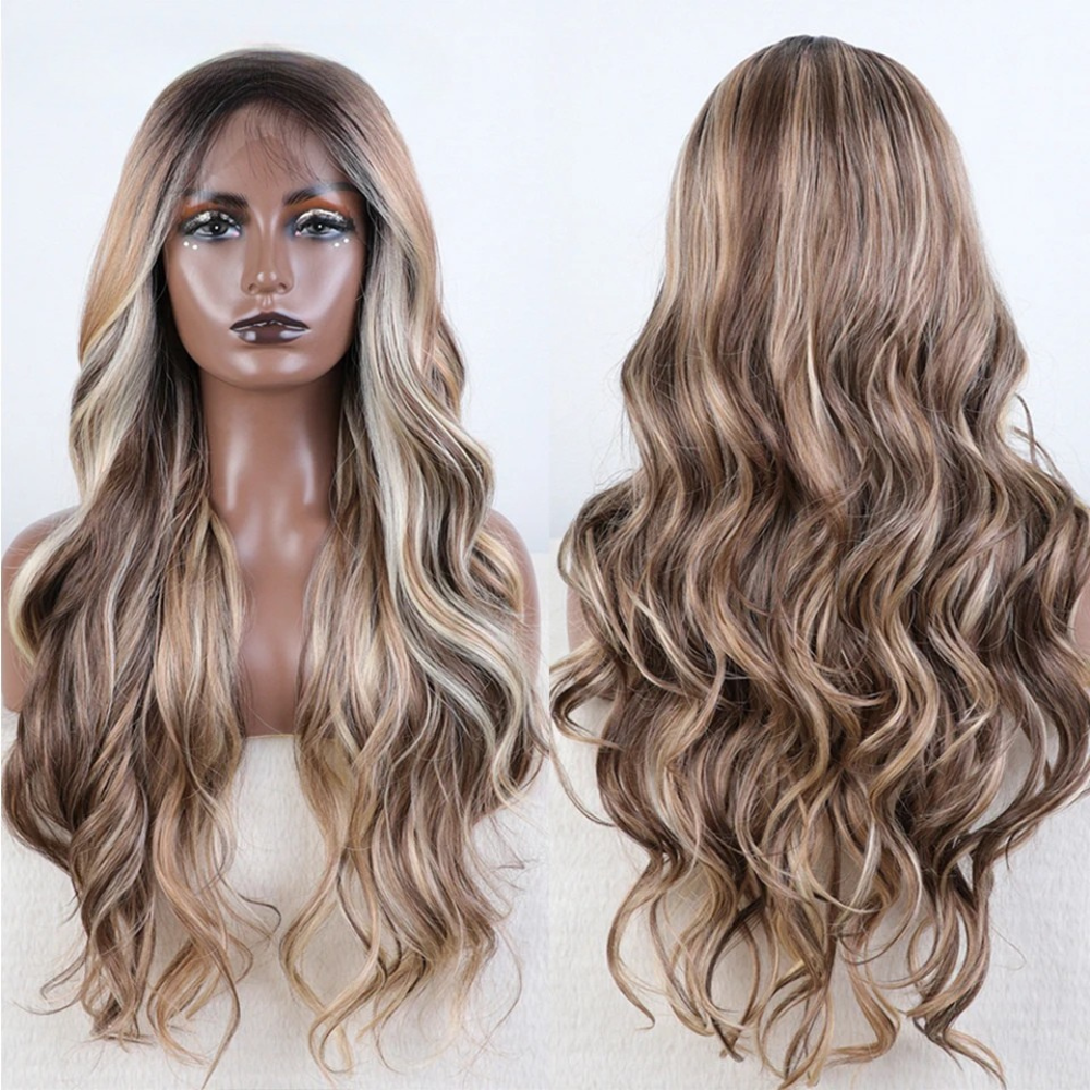 Blonde 28 inches Body Wave Synthetic Lace Front Wigs 