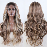 Blonde 28 inches Body Wave Synthetic Lace Front Wigs 