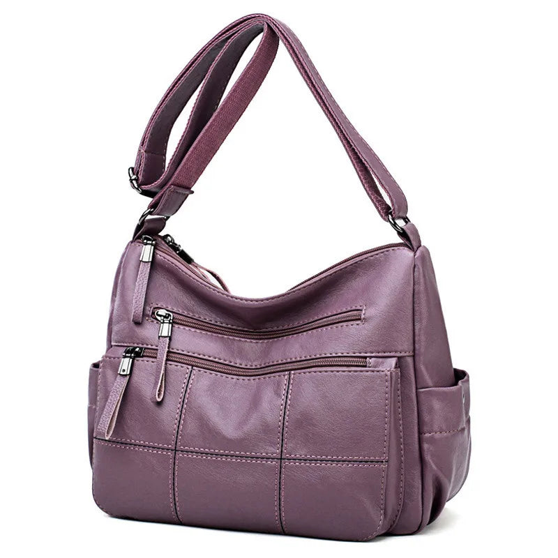 2 Layers Genuine Brand Leather High Quality Crossbody Bags purple