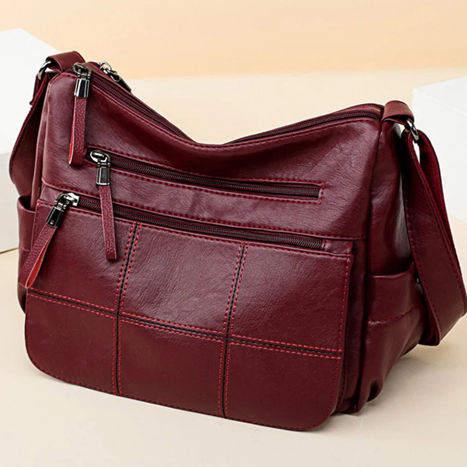 2 Layers Genuine Brand Leather High Quality Crossbody Bags red