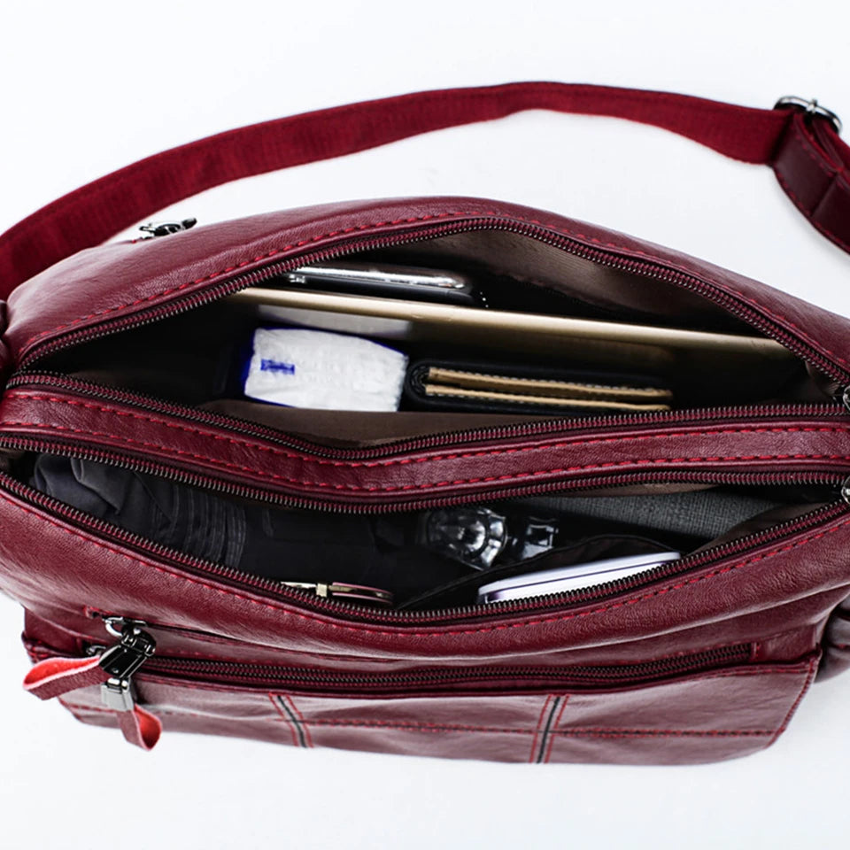 2 Layers Genuine Brand Leather High Quality Crossbody Bags red compartment 