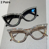 Black and Transparent brown 2 Pairs Stylish Rhinestones Women Cat Eye Glasses