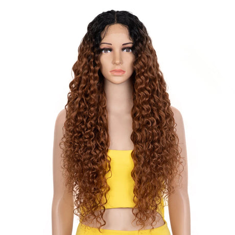 30 Inch Long Curly Hair Wig black/ light brown