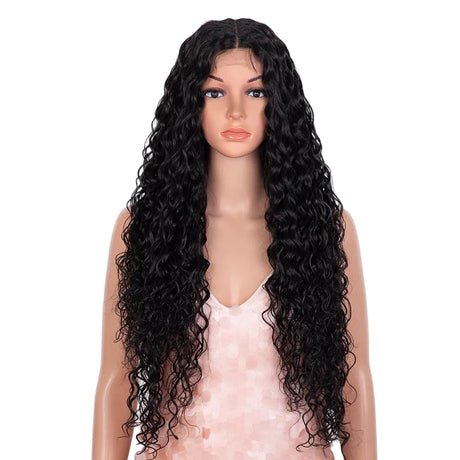 Black 30 inch Long Curly Synthetic Lace Front Cosplay Wigs