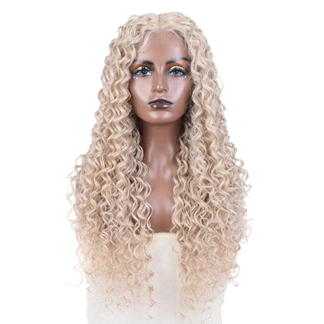 White 30 inch Long Curly Synthetic Lace Front Cosplay Wigs