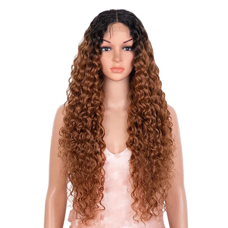 Brown Black 30 inch Long Curly Synthetic Lace Front Cosplay Wigs