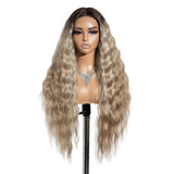 Brown 30 inches Curly Front Lace Synthetic Wigs