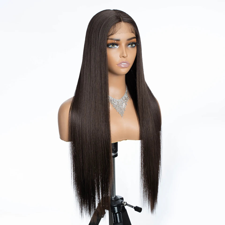 30 inches Long Straight Middle Part Wig black