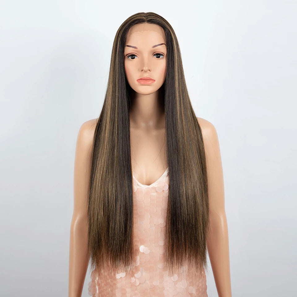 30 inches Long Straight Middle Part Wig brown 