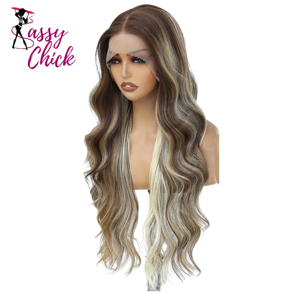 30inch Heat Resistant Bio Body Wave Lace Frontal Wigs Sassy Chick Logo