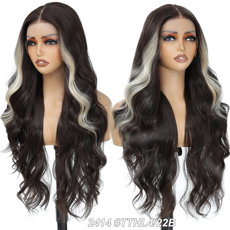30inch Heat Resistant Bio Body Wave Lace Frontal Wigs black/ white