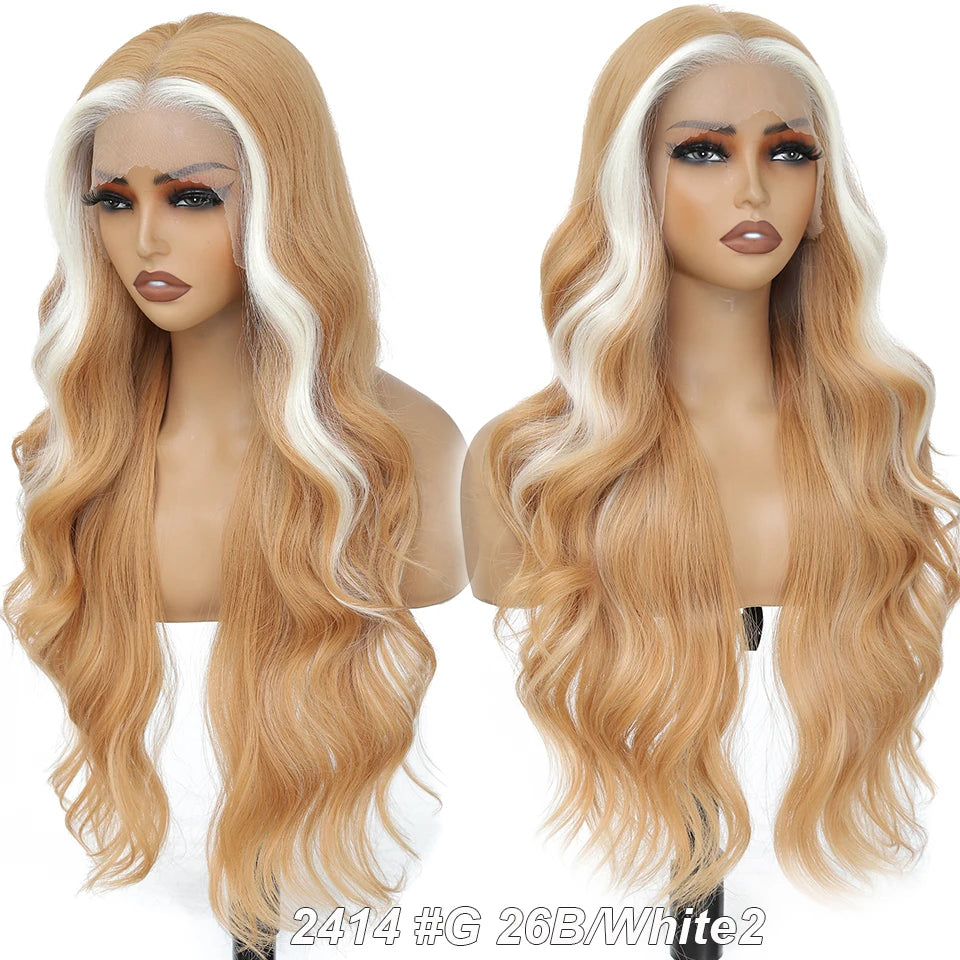 30inch Heat Resistant Bio Body Wave Lace Frontal Wigs orange/ white
