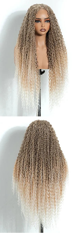 32 Inch Pre-cut Long Curly Pre-plucked Synthetic Lace Front Wigs