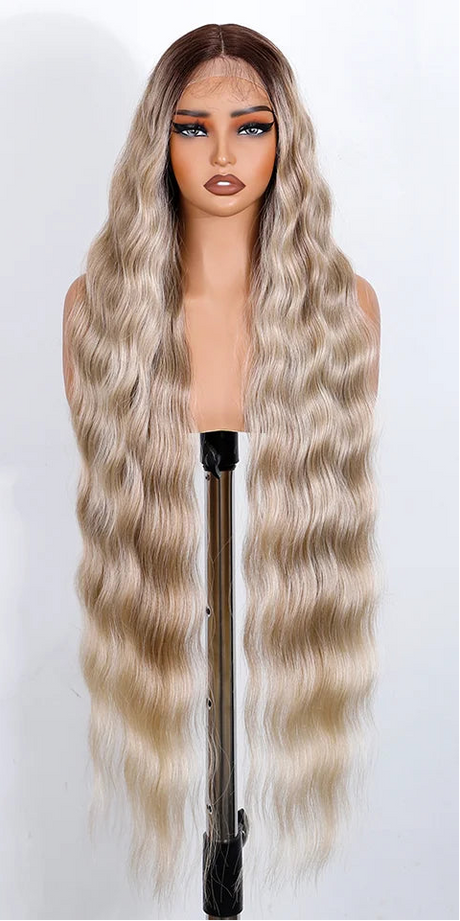 Brown 36 Inch Long Deep Body Wavy Synthetic Lace Front Wig