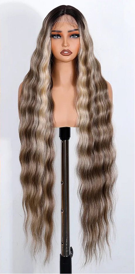 Light Brown 36 Inch Long Deep Body Wavy Synthetic Lace Front Wig