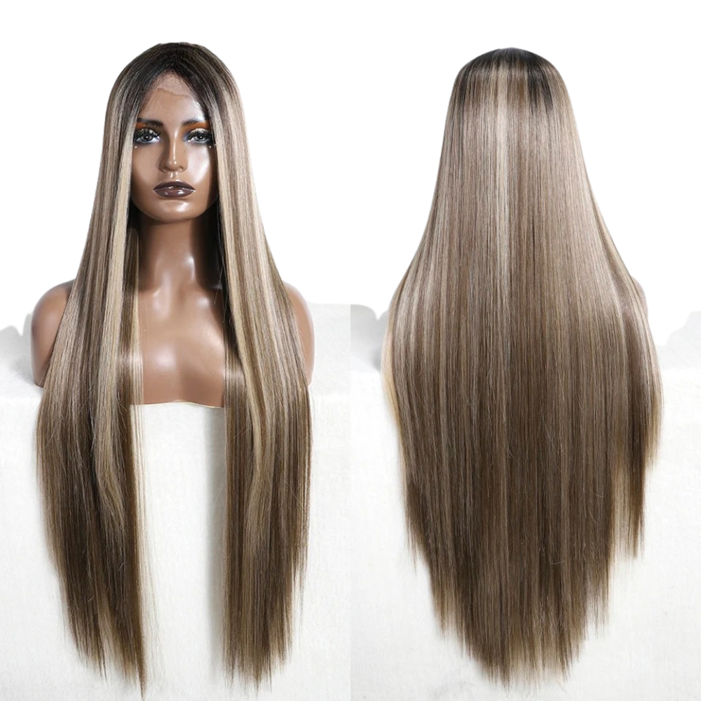 36 Inch Ombre Blonde Lace Wig black/ ash brow