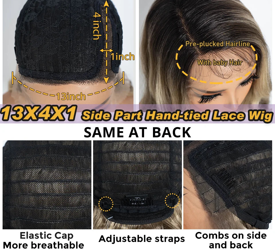 36"Long Body Wave Side Part Lace Synthetic