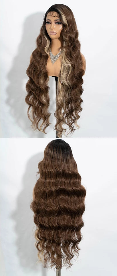 36"Long Body Wave Side Part Lace Synthetic