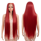 Red 36 inch Long Straight Synthetic Lace Front Wigs For Women