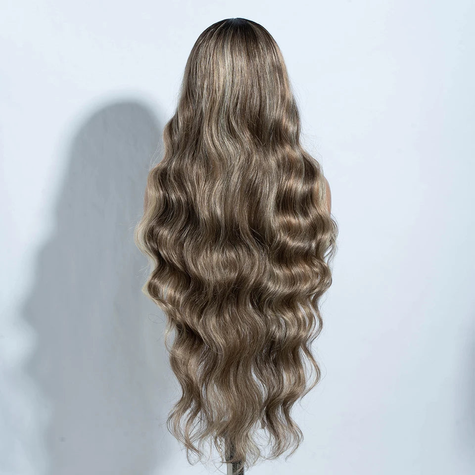 Back of 36 inch Ombre Brown Blonde Body Wave Synthetic Wigs