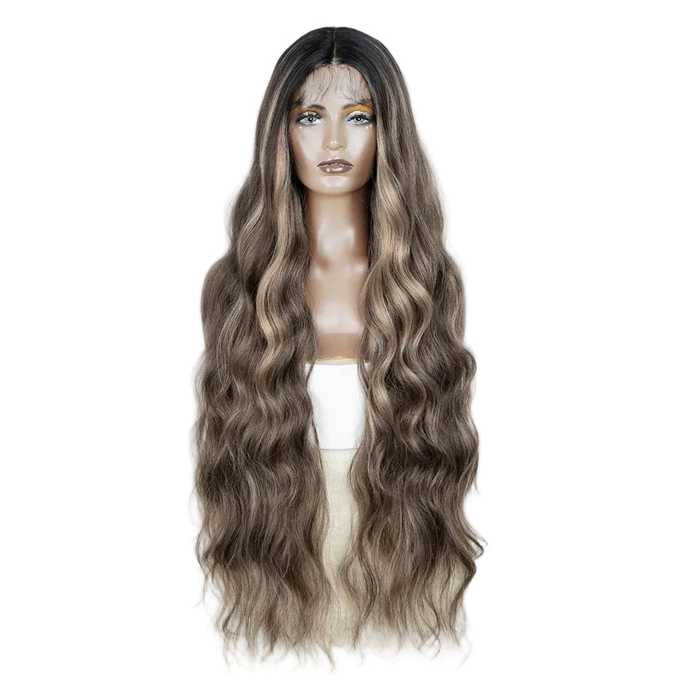 36 inch Ombre Brown Blonde Body Wave Synthetic Wigs