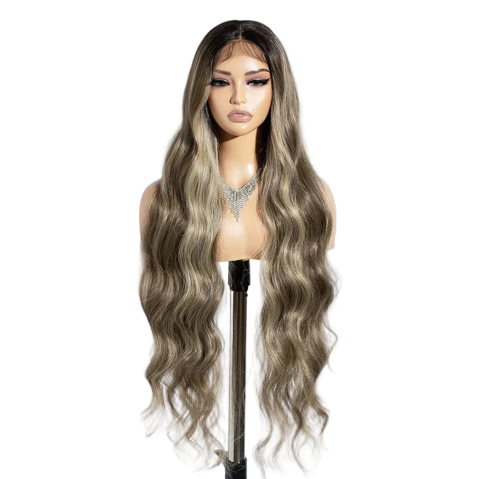 Brown 36 inch Ombre Brown Blonde Body Wave Synthetic Wigs