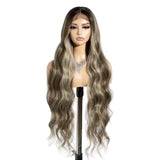 Brown 36 inch Ombre Brown Blonde Body Wave Synthetic Wigs