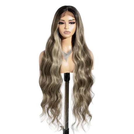 Brown 36 inch Ombre Brown Blonde Body Wave Synthetic Wigs