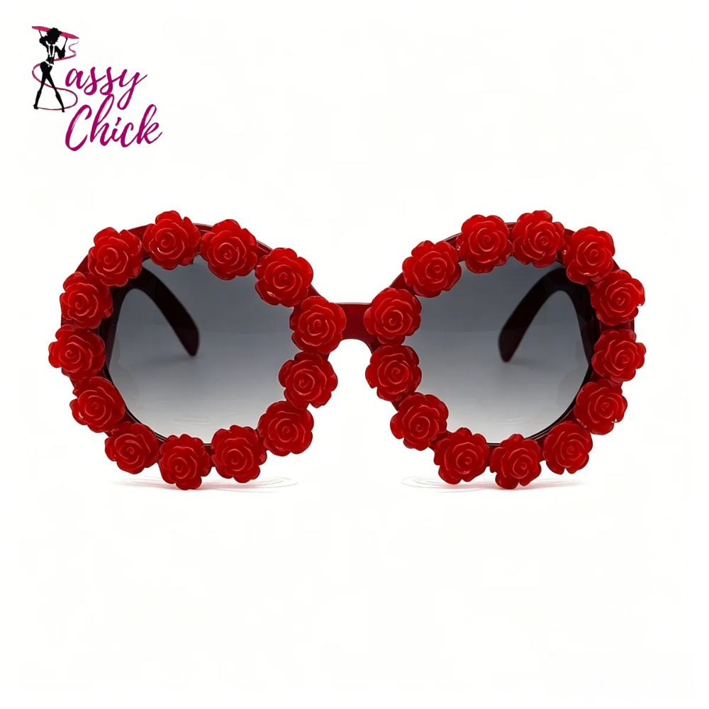 3D Baroque Floral Oversized Round Sunglasses Sassy Chick Logo