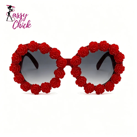 3D Baroque Floral Oversized Round Sunglasses Sassy Chick Logo